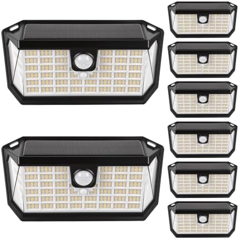 Brightever Solar Motion Sensor Outdoor Lights, 4000LM 344 LEDs Solar Outdoor Lights, IP65 Waterproof Exterior Flood Security Lights with 270° Wide Angle & 3 Modes for Patio Garage, 8-Pack Black by Brightever