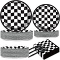 200 PCS Black and White Checkered Party Plates Napkins Race Car Birthday Cake Tableware Set for Checkered Flag Disposable Dessert Plates Forks Decor Serve 50 Guests for Racing Party Favor Supplies by CHUNNIN