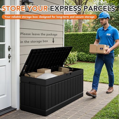 78 Gallon Deck Box Outdoor Indoor Waterproof Storage Box, Black - Image 4