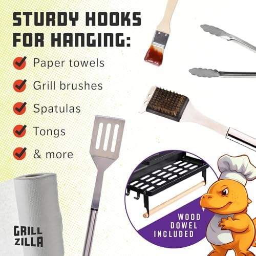 Grillzilla Grill Accessories Magnetic Grill Caddy & Organizer - Black Portable Powder-Coated Iron - BBQ Shelf & Tool Holder with Heavy Duty Magnets for Refrigerator & Oven - Foldable Design - Image 4