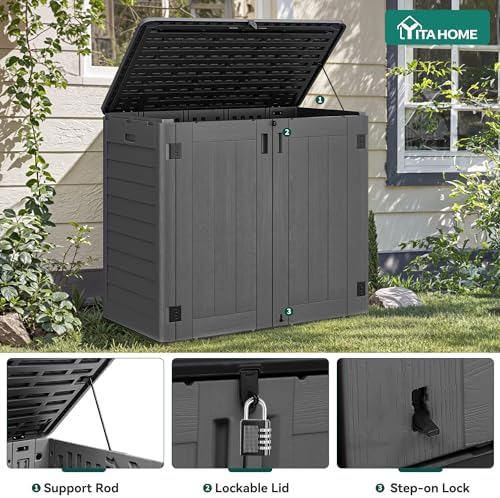YITAHOME Outdoor Storage Shed w/o Shelf, 30 cu ft Horizontal Storage Shed Outdoor, Resin Waterproof Storage Cabinet for Garage, Poolside, Bikes, and Garden (Dark Gray + Black) - Image 3