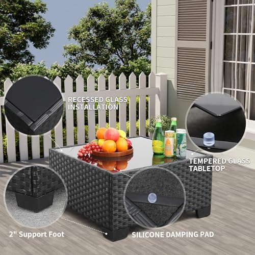 Rattaner Patio Sectional 6 Pieces All-Weather Wicker Patio Furniture Set Outdoor Sectional with Glass Table Non-Slip Cushions and Waterproof Cover, Khaki - Image 5