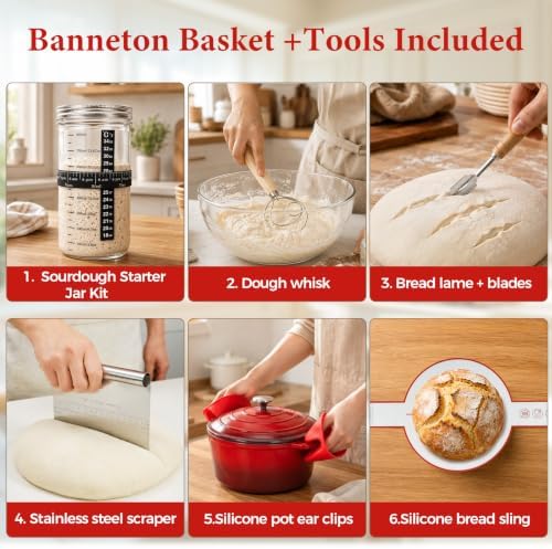 Enameled Cast Iron Dutch Oven 6QT with Lid-Banneton Basket Dough Tools - Image 5