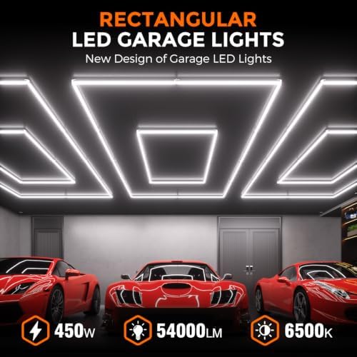 Rectangular LED Garage Lights, 6500K 54000LM Bright Hexagon Garage Lights with Boarder, Led Ceiling Lights for Garage Gym Basement Barbershop Car Detailing Workshop - Image 2