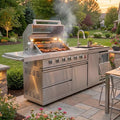 84" Outdoor Kitchen Island with 5-Burner 75,300 BTU Gas Grill,Rotisserie Oven,Mini Wine Fridge,Side Burner,Sink & Side Shelf.Included Natural Gas Converter,Movable BBQ Island for Patio & Backyard. by INOTEVERITORY