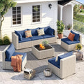 UDPATIO Outdoor Patio Furniture Set 7 Pcs Wicker Sectional Sofa Blue by UDPATIO