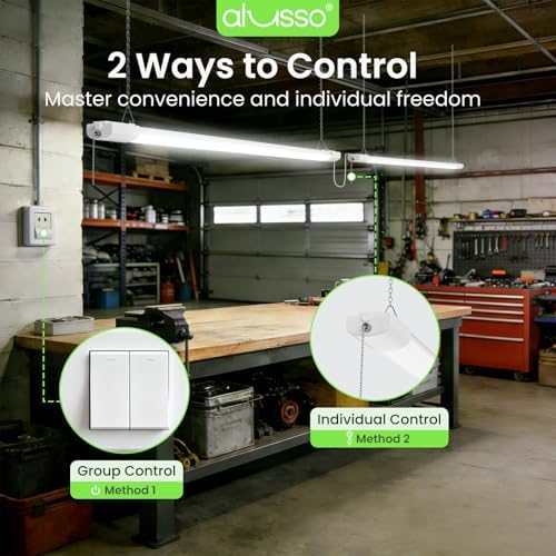 ALUSSO® LED Shop Lights 4FT for Garage, 6000LM Super Bright, Adjustable 2700K-6500K Color Temperature, 120V, Warm to Cool Daylight Linkable Shop Lights for Workshop, 2 Pack - Image 6