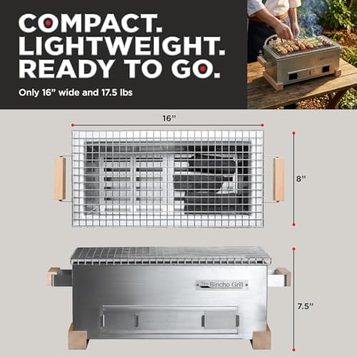 The Bincho Grill 16" Mini Yakitori Grill – Stainless Steel Mini Tabletop Charcoal BBQ with Charcoal Box, Optimized Airflow & Cool-Touch Base - Perfect for Japanese Grilling, Skewers, Meat, Seafood - Image 5