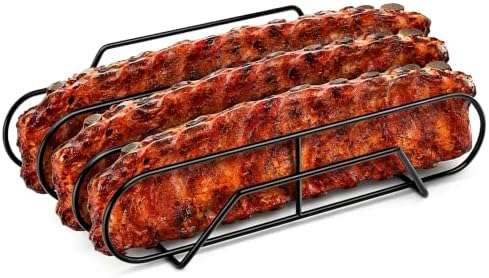 Rib Rack for Smoking –Rib Racks for Grilling and Smoking for 3 Full Racks of Ribs– Fits 18" Smoker, Weber, Kamado, Traeger – BBQ Grill Accessories for Men & Meat Lovers（15", Black, 1 Pack） by Unknown