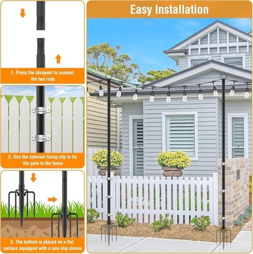 AILBTON 10Ft Exterior Light Poles 10 Pack, Durable Metal String Light Posts for Outdoor Use, Equipped with Fixed Brackets for Yard, Terrace, Backyard and Garden Lighting Decor - Image 4