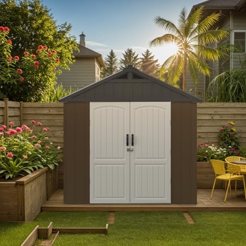 Patiowell 8x8 FT Resin Outdoor Storage Shed with Floor, Chocolate - Image 2