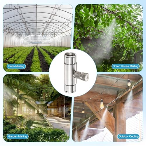 M METERXITY 20-Pack Brass Misting Nozzle Tee Kit, 0.3mm Orifice Dia. High Pressure Spray Misting Nozzle Head, Slip Connectors for 3/8 Inch Drip Irrigation Tubing Kit Outdoor [3/16" Threaded] - Image 7