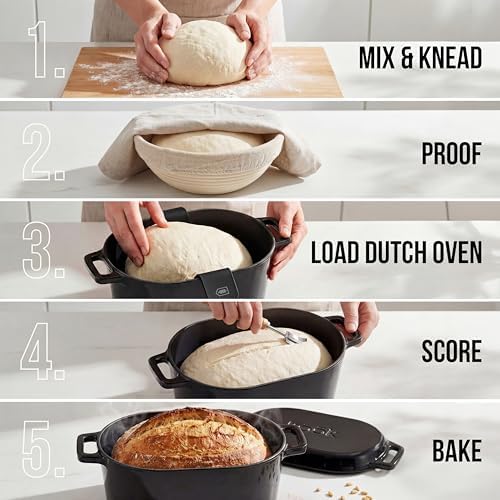 Kook Oval Dutch Oven, for Bread Baking, Sourdough Loaf Pan, Dual Handles, Enameled Cast Iron, with Sling, Dishwasher Safe, 3.4 Qt, Sage Ombre - Image 6
