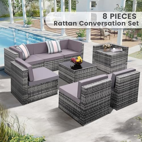 KROFEM 8 Piece Patio Furniture Set, Outdoor Modular Conversation Set - Image 2