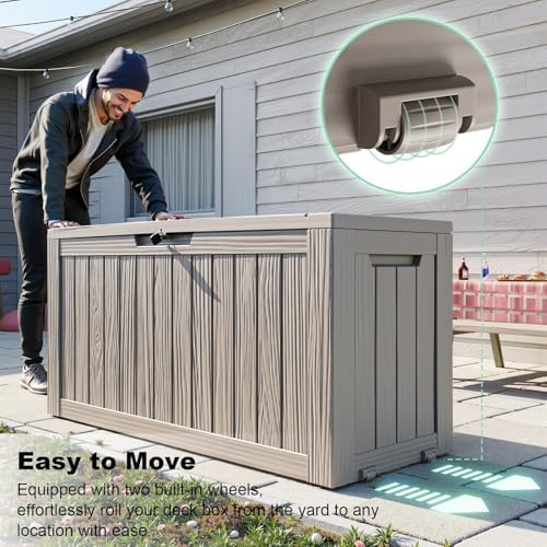 75 Gallon Waterproof Outdoor Storage Box,Resin Deck Box,Lockable Outside Storage Box Container for Patio Furniure,Garden,Pool Tools (75 Gallon,Grey) - Image 5