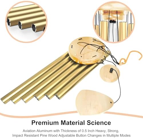 Bursvik 37" Aluminum Wind Chimes for Outside (Light Gold), Patio Zen Decor - Image 4