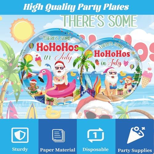 Gameza July Christmas Party Decorations Tableware, 96PCS There's Some Hohoho's in July Disposable Paper Plates and Napkins Decoration, Summer Xmas Beach Forks Decor Supplies Serves 24 - Image 4
