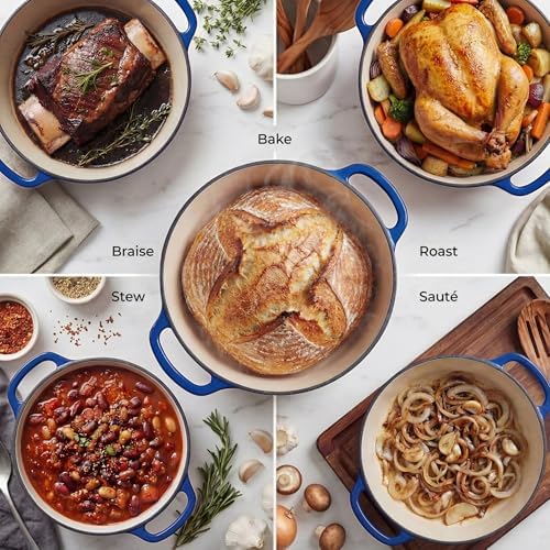 Zulay Kitchen 6.4QT Enameled Cast Iron Dutch Oven Pot with Lid, Heavy-Duty Soup Pot for Stews, Braising, Roasting & Sourdough Bread Baking, Oven Safe up to 500°F - Blue - Image 3