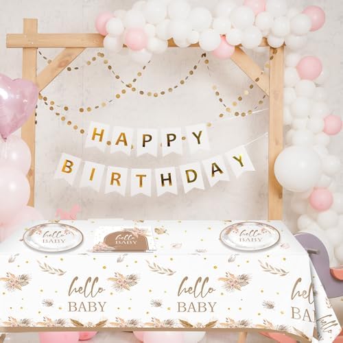 41Pcs Boho Baby Shower Decorations Bohemian Floral Pampas Grass Theme Tableware Neutral Birthday Decorations Boho Flower Paper Plates Napkins Tablecloth丨Boy Girl Birthday Baby Shower Party,Serves 20 - Image 7