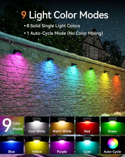 Solar Fence Lights Outdoor, 2 Pack Fence Lights Solar Powered RGB - Image 5