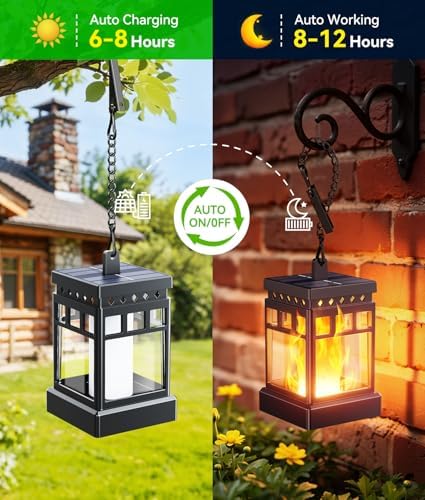 KOOPER Hanging Solar Lanterns Outdoor Waterproof, 6PCS Flickering Flame Hanging Solar Lights for Outside, Outdoor Solar Lanterns up to 12 Hours, Lanterns Decorative for Patio Porch Yard Garden Decor - Image 6