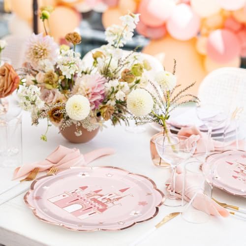 WRAPAHOLIC 25Pcs Castle Paper Plates - 9 Inch Pink Princess Castle Disposable Plates Decorative Dinner Plates for Party Tableware Supplies Table Decor - Image 5