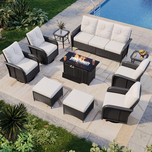 Aoxun 10-Piece Wicker Rattan Patio Furniture Set with 44" Fire Pit Table by Aoxun
