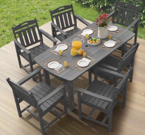 Ciokea HDPE Outdoor Dining Set of 6, Patio Table and Chairs Sets, Grey by CIOKEA