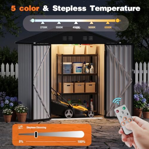 6 x 4 FT Outdoor Storage Shed, Waterproof Metal Garden Tool Shed with Gable Sloped Roof, Magnetic Light, Lockable Door & Air Vents for Backyard Patio Lawn, White - Image 5