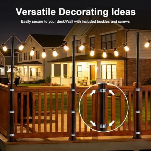 10 Pack String Light Poles for Outside, Upgraded Heavy-Duty Metal Poles for Outdoor String Lights with Fork, Adjustable Lighting Hanging Accessories for Patio Decor Pergola Backyard Garden Decorations - Image 5