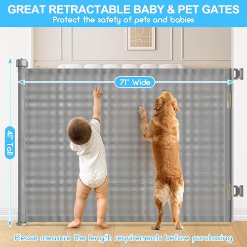 EZIGO 71 Inch Retractable Baby Gates, 41 Inch Extra Tall Retractable Gate - Image 2