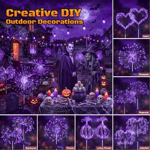 btfarm 2 Pack Solar Halloween Lights Outdoor, Purple Firework Light - Image 3