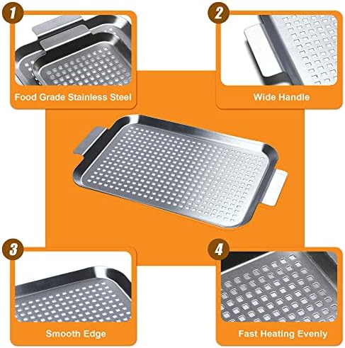 Grill Pan Set of 2, BBQ Grill Topper for Outdoor Grill Food Tray - Image 2