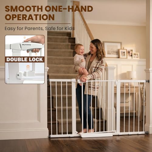 Mumeasy 29.7-57" Extra Wide Baby Gate, Auto Close Large Dog Gate for Doorways, No Drilling Pressure Mounted Pet Safety Gate for Stairs, Easy Walk Through Child Gate for Hallways, House, Indoor, White - Image 5