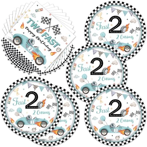 Egami 40pcs Two Fast Party Supplies,include 20 Dessert plate and 20 Napkin,Race Car Party Plate Napkin Set,Used for Two Fast Party Decoration by Egami
