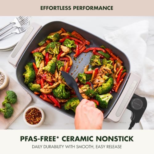 GreenPan Advanced 12” X 15” Electric Skillet with Lid, 7QT Capacity for Family Meals, Ceramic Nonstick PFAS-Free Coating, Fry, Sauté, Steam, Simmer, Sear, Stir Fry, Dishwasher Safe, Clay - Image 3