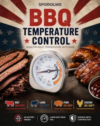 Leave in Probe Meat Thermometer Oven Safe Dual Pointer Dial BBQ Grill - Image 2