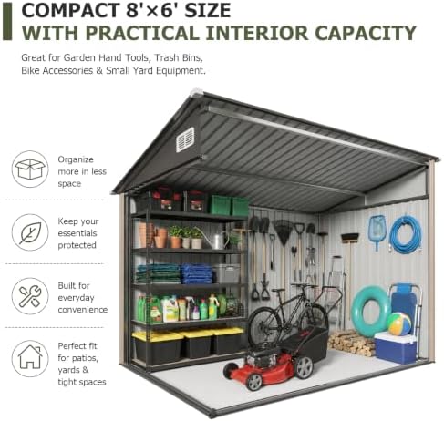 Aoxun 8x6 FT Lean to Outdoor Storage Shed with Sloping Roof - Image 6