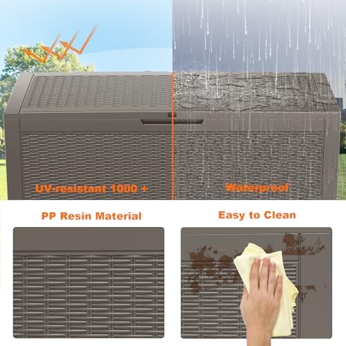 DRATO 120 Gallon Deck Boxes Outdoor Waterproof, Resin Large Lockable Storage Box with Lid, Outdoor Storage Bench Patio Cushions Furniture, Garden Tools, Pool Accessories (Grey, 120 Gallon) - Image 3
