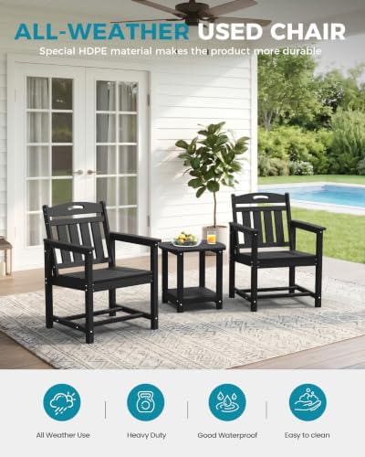 Ciokea HDPE Outdoor Patio Dining Chairs Set of 2, All-Weather, Black - Image 3