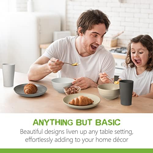 Teivio 32-Piece Plates and Bowls Sets for 8, Wheat Straw Dinnerware Sets - Image 7