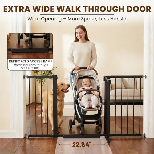 Mumeasy 29.7-57" Extra Wide Baby Gate, Auto Close Large Dog Gate for Doorways, No Drilling Pressure Mounted Pet Safety Gate for Stairs, Easy Walk Through Child Gate for Hallways, House, Indoor, Black - Image 4
