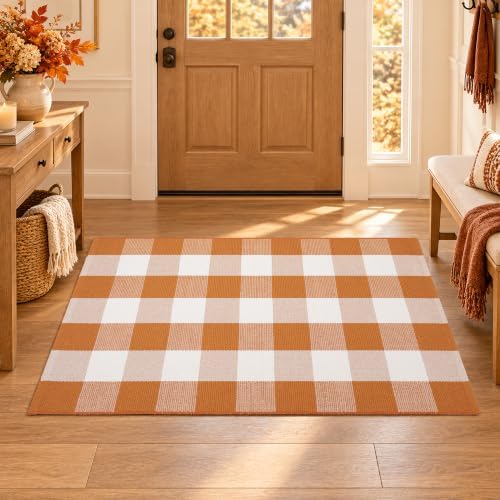 Caramel Buffalo Plaid Rug 28 x 43 for Front Porch Entryway - Image 2
