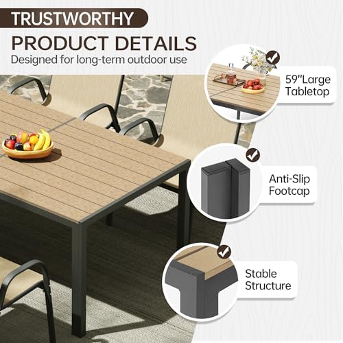 PIZZELLO Patio Dining Table for 6, 59" Rectangular Outdoor Patio Tables - Image 5