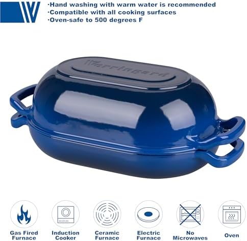 VORRINGARD Enameled Cast Iron Sourdough Bread Oven, Dutch Oven, Loaf Cast Iron Bread Pan for Homemade Bread Baking, Meatloaf Pan with Lid, 7QT, Blue - Image 3