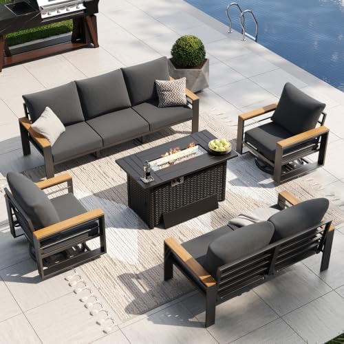 Aoxun Aluminum Patio Furniture Set with Swivel Chairs & Fire Pit Table by Aoxun