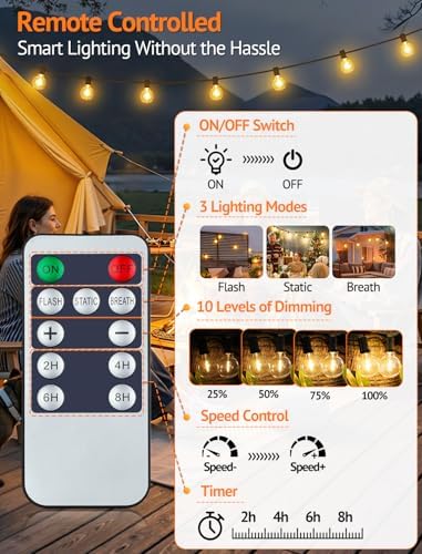 Larkvue 100FT(4x25FT) Solar String Lights with Remote, 43 G40 Bulbs, Black - Image 3
