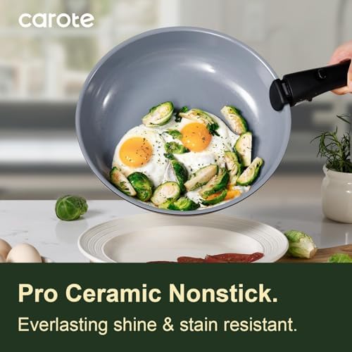 CAROTE 19pcs Ceramic Cookware Set Detachable Handle,Pots and Pans Non Stick - Image 4