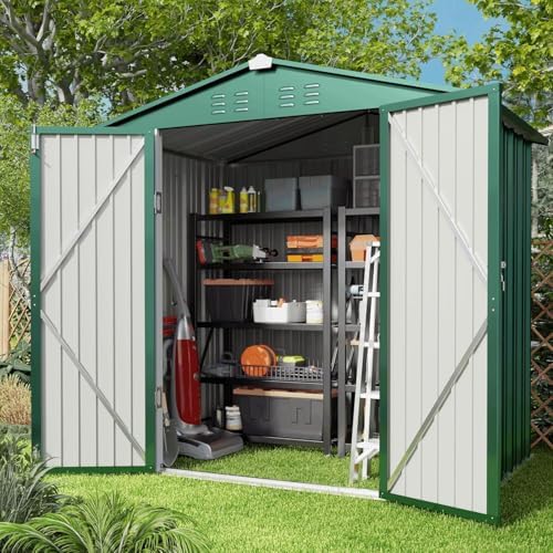 Gizoon 6 x 4 FT Outdoor Storage Shed, Metal Garden Shed, Green - Image 2
