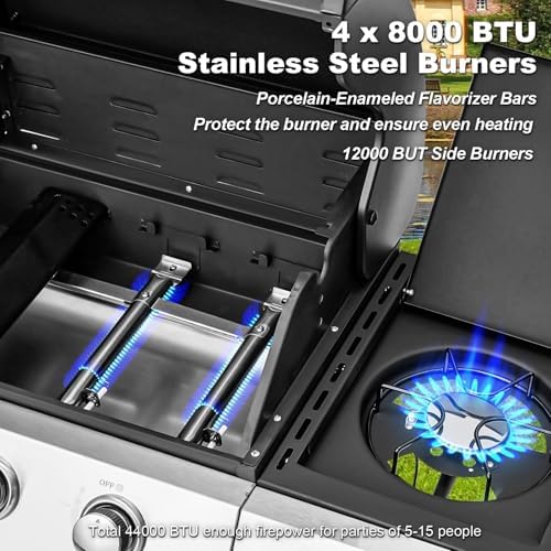 Upgraded 4 Burner 44000 BTU Propane Grill with Side Burner - Image 4
